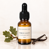 Porch Lights 15 ml Oil Diffuser Refill in a filled amber dropper bottle